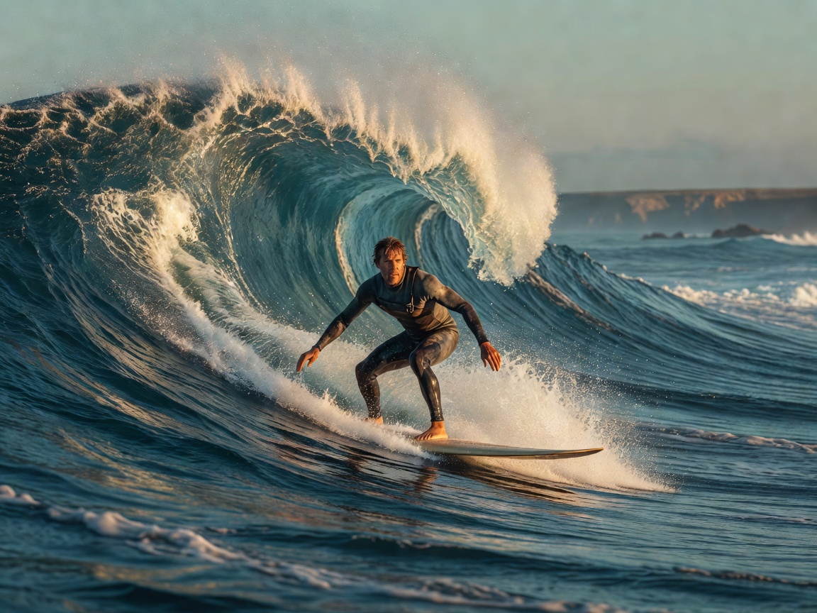 Surfer riding a wave, representing the book Barbarian Days